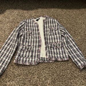 Halogen Women's Checkered Tweed Blazer - Navy, White, Purple